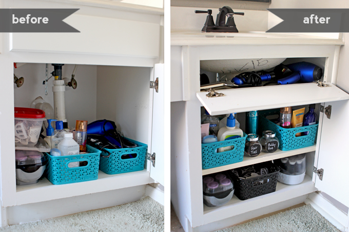 Adding Chevron Shelf Liner to Master Bathroom Vanity 