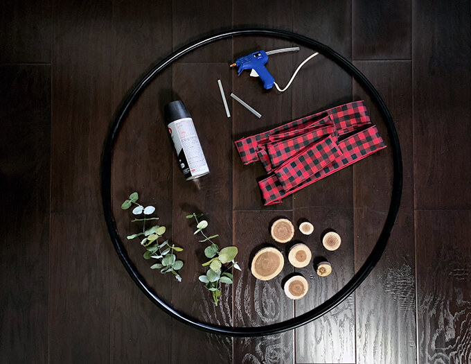 DIY Photo Holder made from Hula Hoop for Lumberjack Themed 1st birthday Party