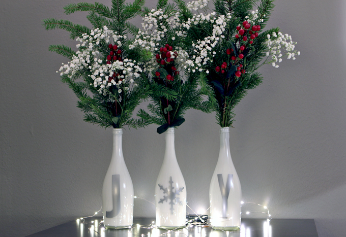 DIY Christmas Wine Bottle Vases