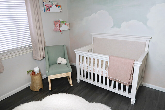 Pink and Green Girl Nursery with Cloud Shelves
