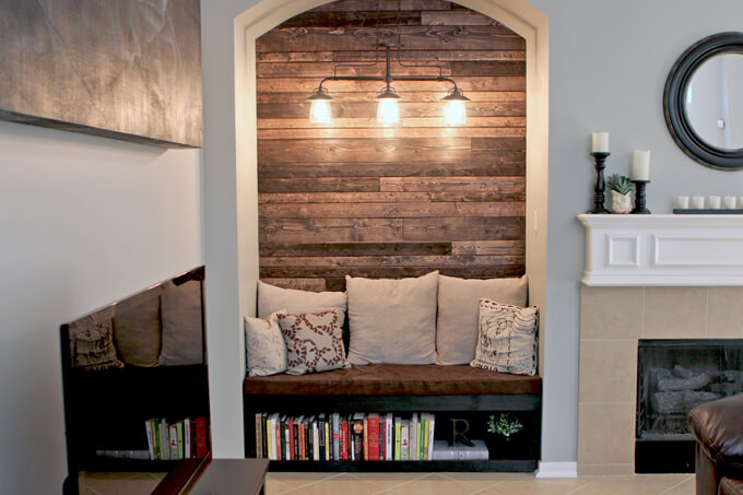 Reading Nook with Wood Plank Wall