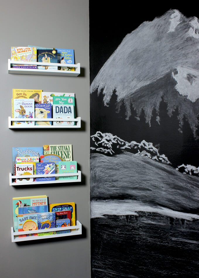 baby room floating shelves